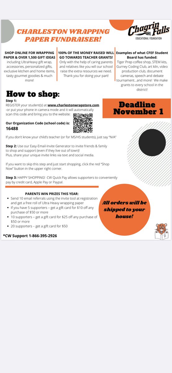 Ed Foundation Student Board Weekend Challenge: students who sell at least $100 for the Charleston Wrap fundraiser will be entered into a drawing to win prizes! Ends at midnight on Sunday! #cfevs