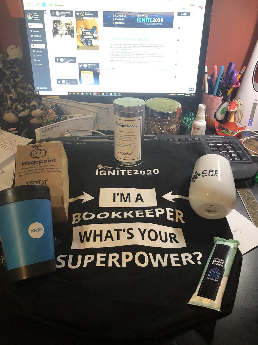 guiderstacy's tweet photo. Where I have been sitting for the last 3 days.  Not so much movement in my conference set up.  I am so pleased that @cpbcan has found a way to deliver conference #ignite2020   #poweredbyqb https://t.co/sz2Yn34olk