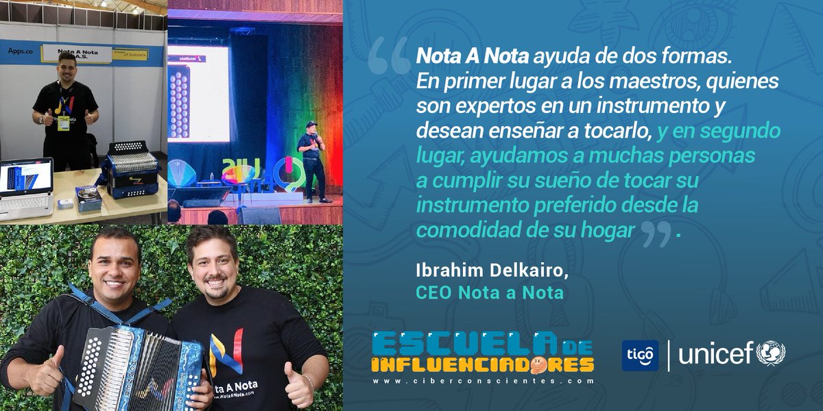 UNICEFColombia's tweet photo. Si te gusta la guitarra, la trompeta o el acordeón, a través de Nota a Nota, una web creada por #CiberConscientes, puedes aprender a tocar distintos instrumentos online.

Conoce más sobre este proyecto en https://t.co/NOWzeQiXmW

#EscuelaDeInfluenciadores
@Tigo_Colombia https://t.co/pMfeFSnQEU