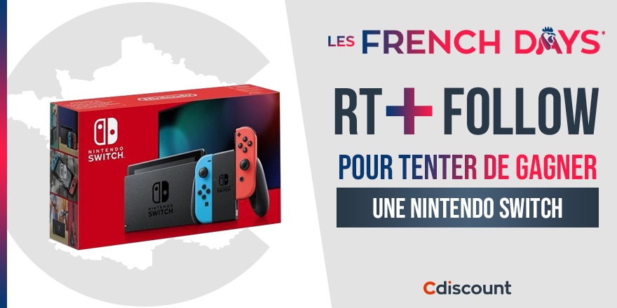 🎁 #Concours #FrenchDays On vous offre une Nintendo Switch pour cette première journée des French Days : pick.aw/GmC3vrD Pour tenter de la remporter : 🔸 RT ce tweet 🔹 Follow @Cdiscount ⏰ TAS 30/09