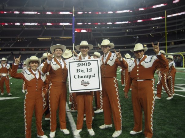 Thank you so much alums for submitting these wonderful memories! Today we remember our 2009 Big 12 Champions, who defeated Nebraska just before heading to the Championship Game at the Rose Bowl. Pictured is our Bass Drum line from 2009. Photo courtesy of Megan Shammo Broderick 🤘
