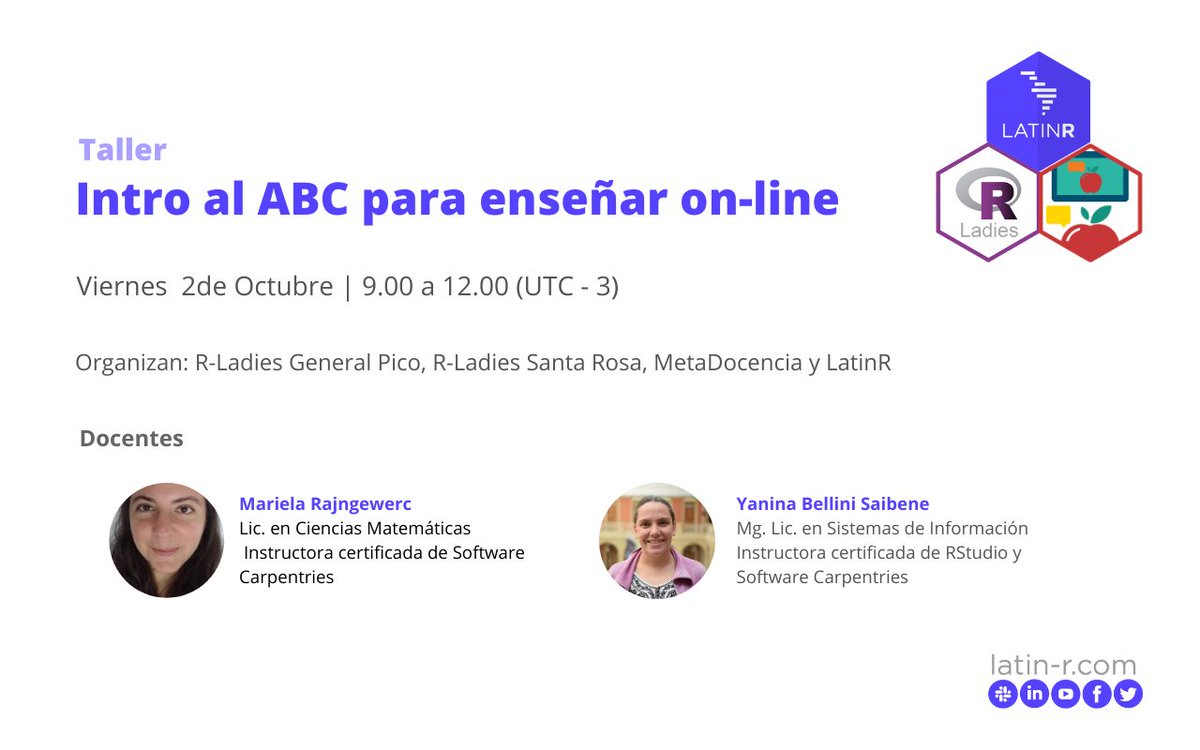 RLadiesSR's tweet image. Con @RLadiesGP organizamos el taller de @metadocencia 🍎🍏Introducción al ABC para enseñar on-line realizado en el marco de @LatinR_Conf con @yabellini
y @mariela_rajng de docentes

+ info 💻meetup.com/es/rladies-san…