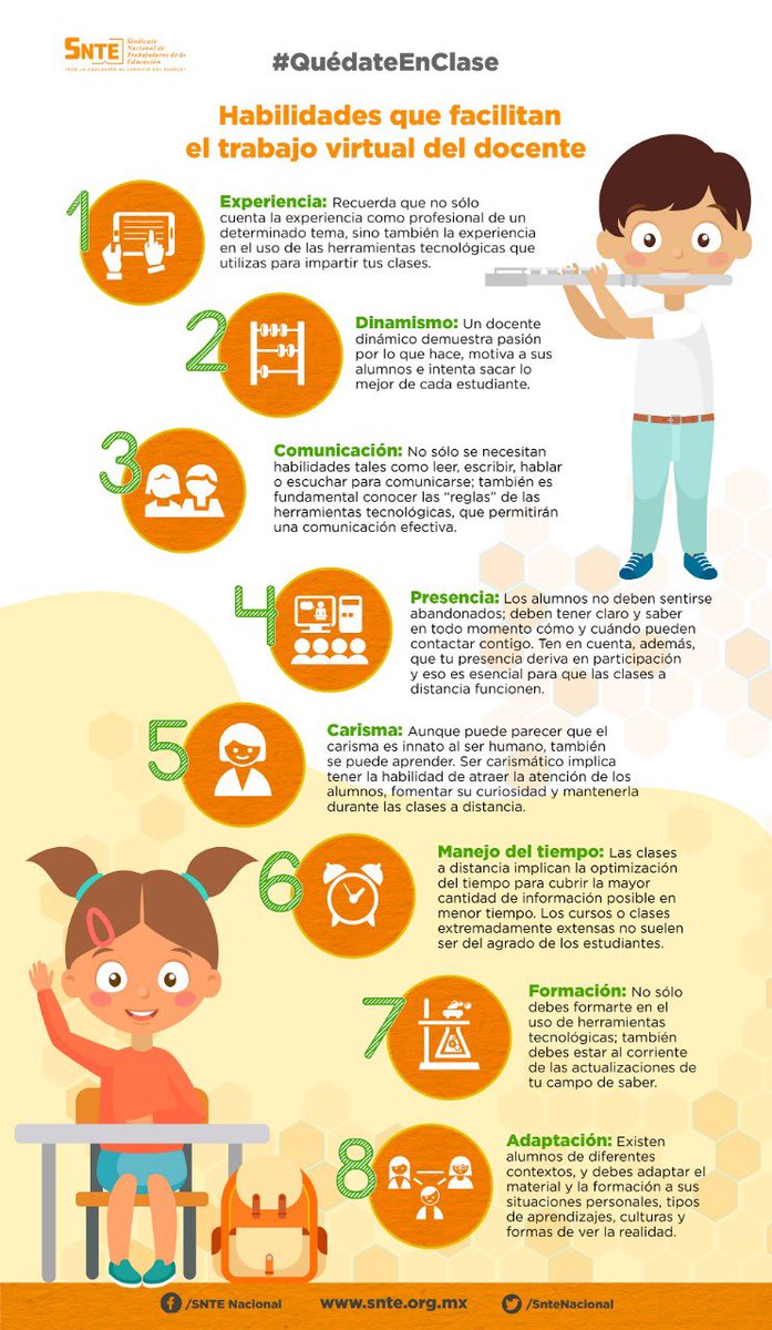 🟠 Las habilidades presenciales en el aula y un buen manejo de herramientas digitales 🖥️ facilitan el trabajo virtual docente 
✔️ Anota estos tips y aplícalos al 💯

#QuedateEnCasa #QuedateEnClase 👨‍🏫🔛👨‍💻