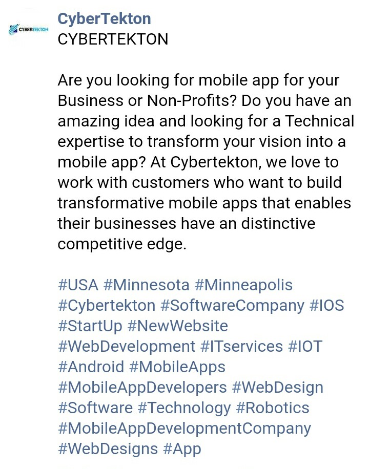 CyberTekton's tweet photo. Visit https://t.co/i5KCCXTJsN

#USA #Minnesota #Minneapolis #Cybertekton #SoftwareCompany #IOS #StartUp #NewWebsite #WebDevelopment #ITservices #IOT #Android #MobileApps #MobileAppDevelopers #WebDesign #Software #Technology #Robotics #MobileAppDevelopmentCompany #WebDesigns #App https://t.co/yxEsA6zBe5