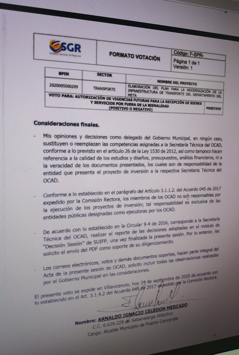 OCADMETA's tweet photo. Con el voto positivo de los tres niveles de Gobierno fue aprobado en sesión no presencial del #OcadMeta el proyecto de Elaboración del Plan para la Modernización de la Infraestructura de Transporte del Departamento del Meta por valor de $5.938.789.826,91. https://t.co/5iNifnXJgE