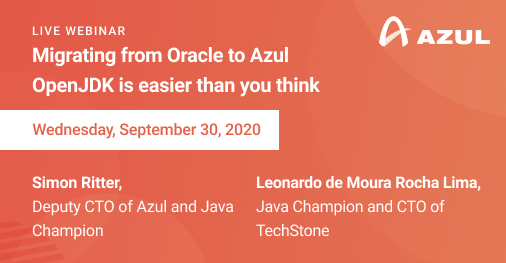 AzulSystems's tweet image. Next week join @speakjava and Azul customer @leomrlima as he takes us through his experience when TechStone made the #SwitchToAzul from #OracleJDK. Register for the webinar here:  bit.ly/332p7Kk  #Java #OpenJDK