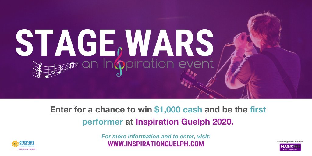 #StageWars applications close September 30th!

You could win:
🎵$1,000 cash
🎵Perform an original song on <a href="/magic106/">moniquemarcus</a>.1
🎵Opener for <a href="/ScottHelman/">Scott Helman</a> on November 5th!

To enter visit: inspirationguelph.com 🎤

#InspirationGuelph #BattleOfTheBandsCompetition #Musicians