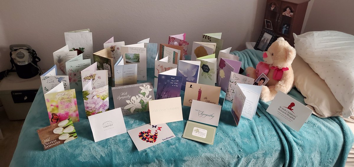 Jbmlv702Joe's tweet photo. After 7 weeks, buckets of tears and a hole blown through my heart, I  could no longer see your bed empty. So I filled it with the love sent in cards in your memory, Mom.

You were loved so deeply. You are missed so profoundly.💔💔💔
#FuckCovid #FucktRump
#tRumpKilledMyMother https://t.co/fPCRLjGGvq