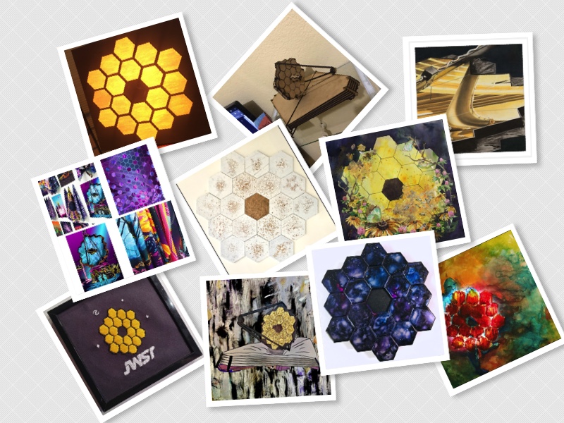 Art featuring the James Webb Space Telescope from Cartela, Diana Sironi, Jessica McGowan, Joanna Barnum, Karen Tompkins, Matheus Marques da Silva, Michael S. Brand, Nikolas Tsakonas, Tim Makepeace, and Tina Saramaga