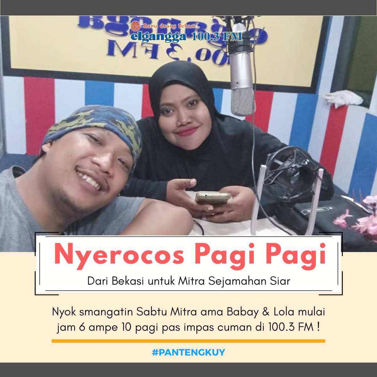 ElganggaFM's tweet photo. #SabtuWeekend Mitra !
Nyok ahh absen Sabtu paginya ama Babay & Mpo Lola disini..iyee disini aja !
Di #pantengkuy !! π»
β’β’
#DengerinRadioElgangga
#NyerocosPagiPagi
#MitraElgangga
#ElganggaFM https://t.co/SrKK6mmGBz