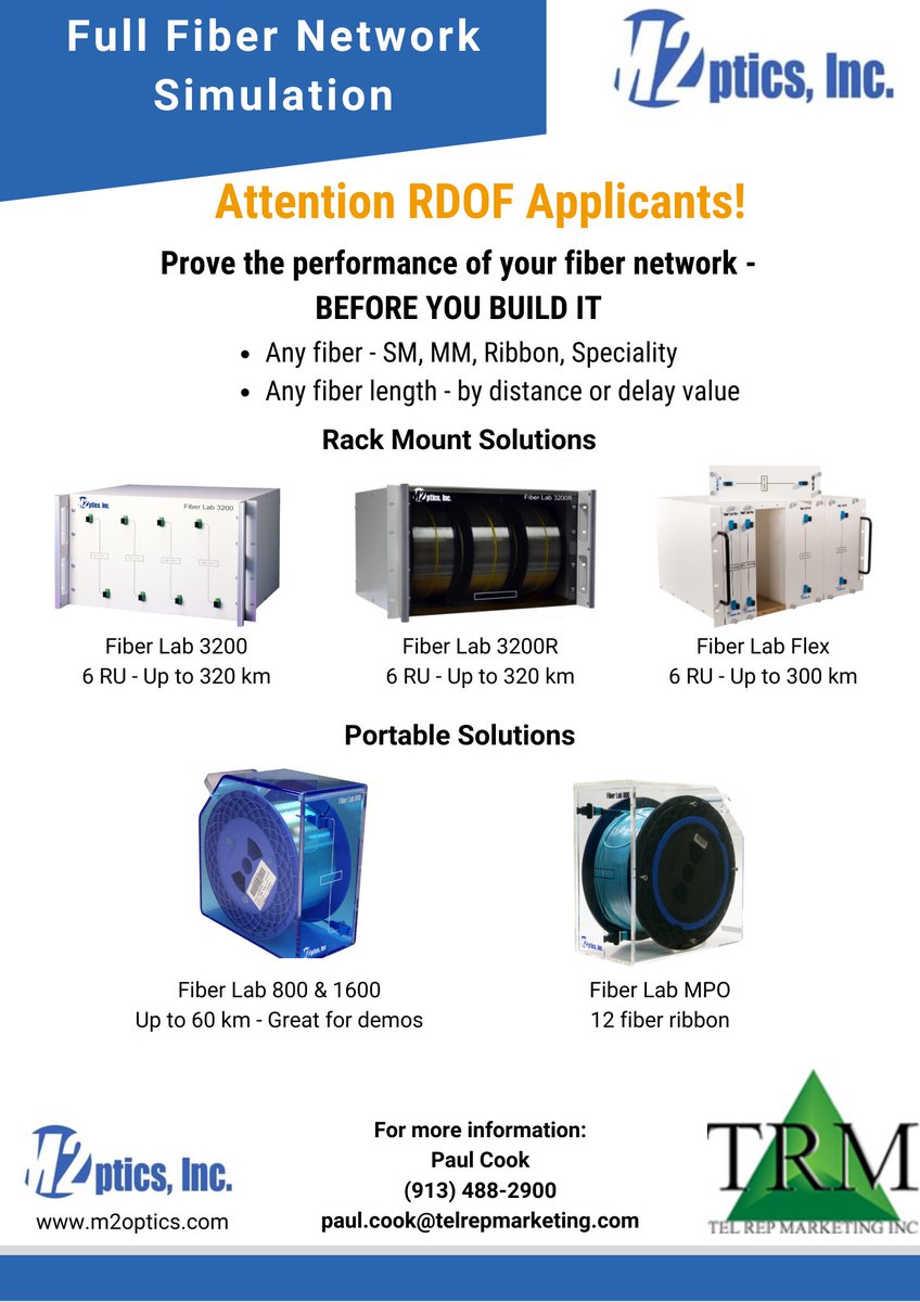 ATTENTION RDOF APPLICANTS!!
Be confident in your Fiber Network Performance—BEFORE YOU BUILD IT!!
Let us show you how the Fiber Network Simulators from M2 Optics can help boost the quality of the services you provide.