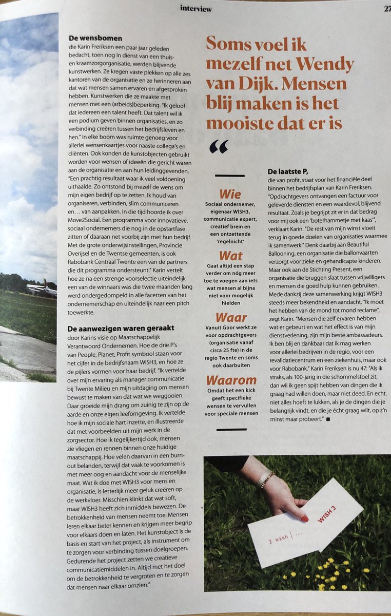 Trots op dit artikel in het magazine Rabo &amp; Co!  Dank <a href="/Rabobank/">Rabobank</a> voor dit artikel  <a href="/WISH3_nl/">WISH3</a> en de mooie opdracht. Op naar een mooie en waardevolle samenwerking. 
#impactcreëren #wensboom #kunst #hartenwensen #gemaaktdoormensenmetarbeidsbeperking #verbinden #sociaalondernemen
