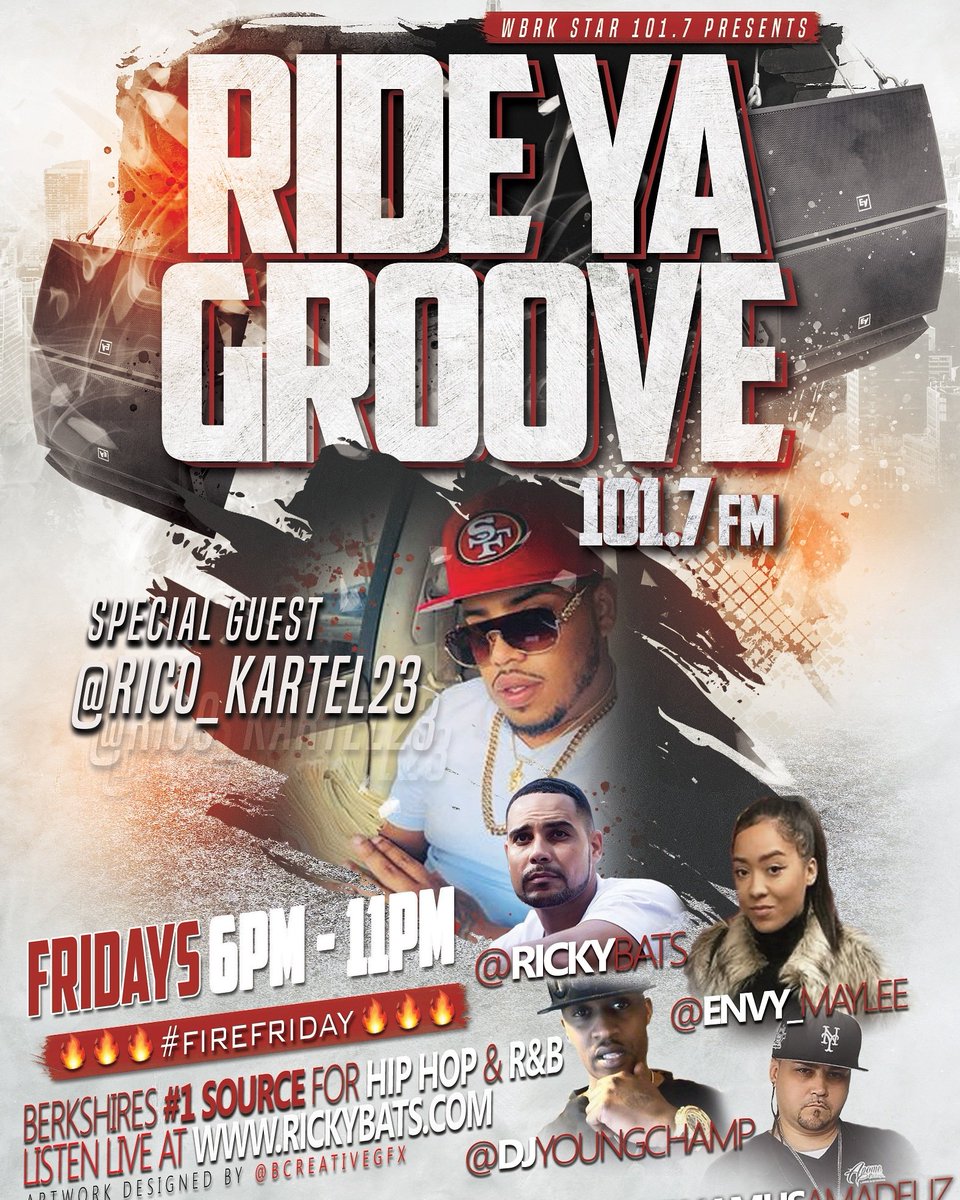 Tune in tonight to Berkshire's Hottest for Hip Hop and R&amp;B #RideYaGroove from 6PM to 11PM. 
Our special guest tonight is @rico_kartel23 and <a href="/theofficial112/">The Official 112</a>
Will be chopping it up with @dainphamusamadeuz
At the 8pm Hr... 
-
#wbrk1017fm #rideyagroove #newartist #hiphopnews  
📻 🔊