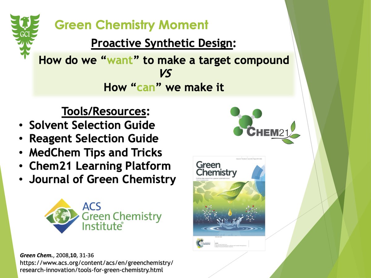 Time to celebrate the end of the week with a #GreenChemMoment! This week we're focusing on being proactive with synthetic design. Check out these awesome tools you can use for your planning!
#greenchemistry #TGIF <a href="/DalhousieChem/">Dalhousie Chemistry</a> 

(Shout out to <a href="/ACSGCI/">ACS Green Chemistry Institute</a> for all of these resources)