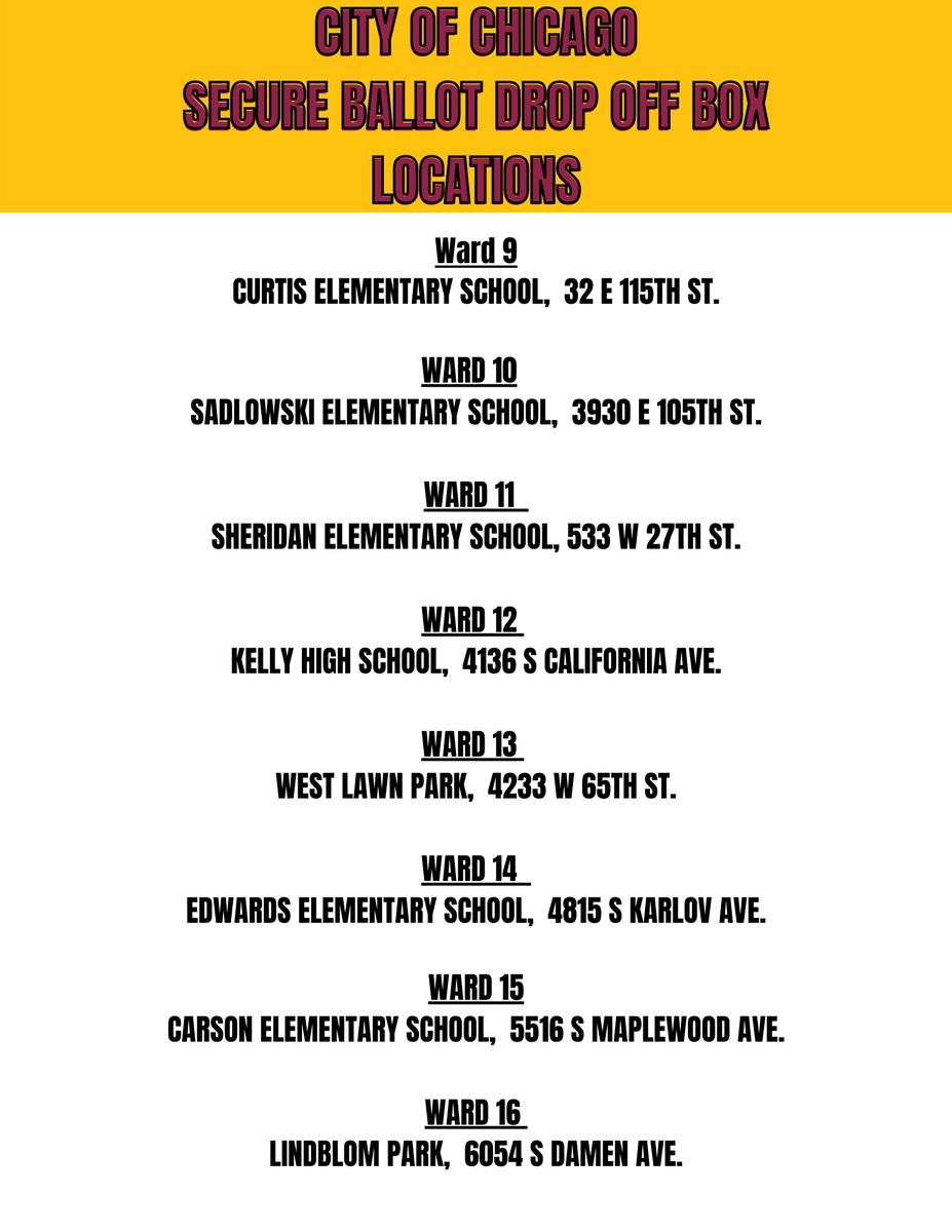 LUCCivicEngage's tweet photo. Attention Ramblers! The City of Chicago Board of Elections just released a list containing all 50 ballot drop-off locations, including times and dates that they will be available! Visit https://t.co/ApdJw8m74V for more up to date information, or check out the images we uploaded! https://t.co/jc2Ydk0QB3