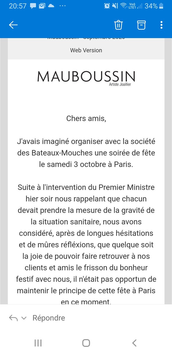 MorganeVanneste's tweet photo. Je doute qu'un bateau mouche puisse accueillir tous vos clients @Mauboussin_Fr. Respectez un minimum vos clients et reconnaissez l'erreur de mailing list plutôt que d'invoquer l'impossibilité de la tenue de cet événement pour raison de COVID #JAuraisTellementAime #Affligeant https://t.co/xZ8GNnR06U