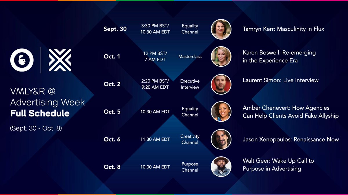 VMLYR's tweet photo. It’s almost time for @advertisingweek, and we’re going to be dropping some serious knowledge. Be sure to catch our #AW2020 sessions: https://t.co/JeMxcD3DjM https://t.co/ZMmuB6cKNu
