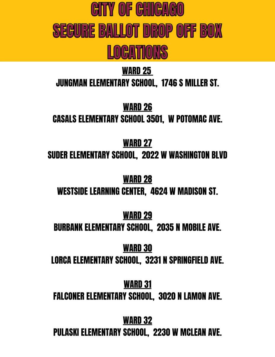 LUCCivicEngage's tweet photo. Additional images of Chicago ballot drop box locations (from previous tweet)! https://t.co/JQhpMaYUsj
