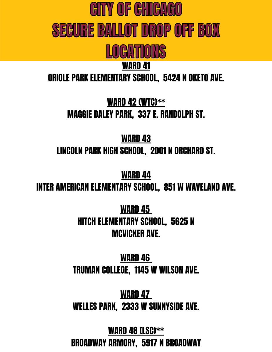 LUCCivicEngage's tweet photo. Additional images of Chicago ballot drop box locations (from previous tweet)! https://t.co/JQhpMaYUsj