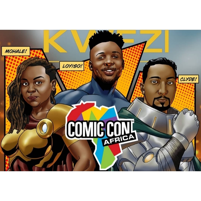 BlckPorcelain's tweet photo. Guess the cat is out of the bag. We (me, @loyiso_mkize, @Clydebeech and Marche Media) are working on a @KWEZI_Flyboy animated series. Announced via our #ComicConAfricaOnline session earlier. Comic ep 13 - 15 coming soon. Welcome to the #Kweziverse https://t.co/JmXfbUL4wI