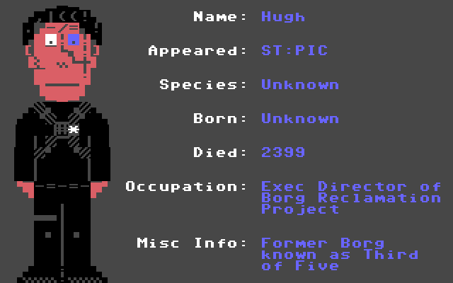 Hugh (ST: PIC) #StarTrek #C64 #Commodore64 #PETSCII #PixelArt #C64Retweets #WeAreStarfleet #DS9 #TNG <a href="/StarTrek/">Star Trek</a> <a href="/TrekCore/">TrekCore.com 🖖</a> <a href="/trekreport/">Trek Report</a> <a href="/EverythingC64/">Everything C64</a> @JonathanDelArco