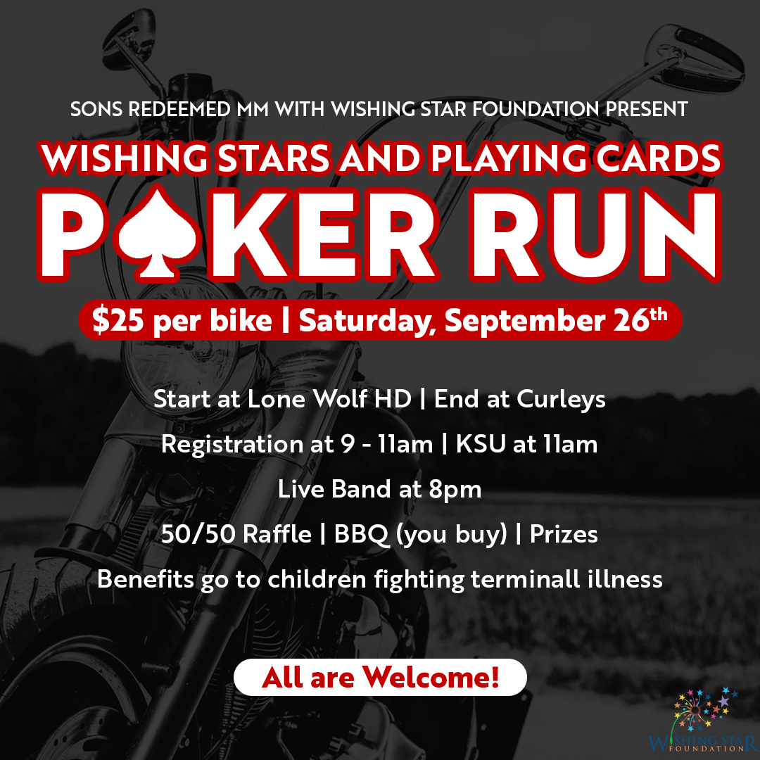 Join us TOMORROW for Wishing Stars and Playing Cars 1st Annual Poker Run! All proceeds will go to the Wishing Star Foundation to benefit children fighting terminal illness.