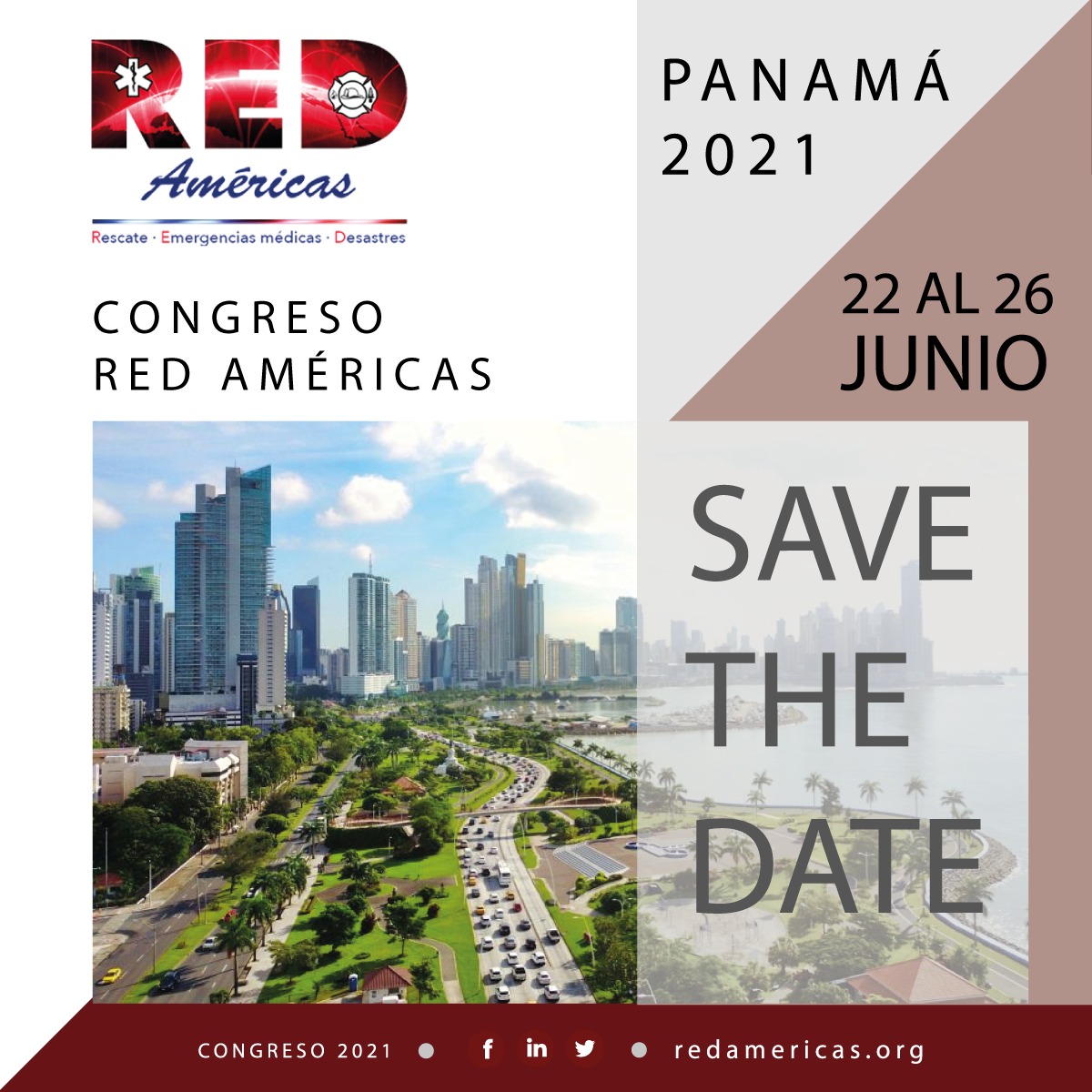CONGRESO 2021 | guarda espacio en tu calendario del 22 al 26 de junio del 2021 para formar parte del evento más grande de #AméricaLatina en #Rescate #EmergenciasMédicas y #Desastres. 

Espera más noticias del Congreso #REDaméricas2021