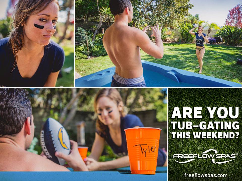 CoastalSpaPatio's tweet photo. It’s that wonderful time of year when hot tubbing meets football.  Who will you be tub-gaing with this weekend? #freeflowfriday #freeflowspa #coastalspaandpatio #tailgating #tubgatting https://t.co/KWAH3o7cDf