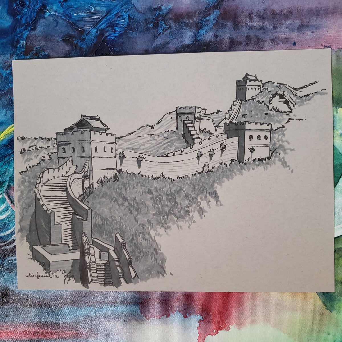 elisashigehiro's tweet photo. I’m letting go of old art to make room for new.
Today’s thing is this 8 x 11” toned paper sketch of the Great Wall of China.
#GreatWallofChina #ElisaShigehiro #ElisaShigehiroArt #LettingGo #TinyAuction https://t.co/YwhZqPP66d