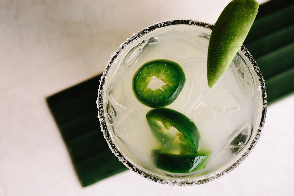 Cheers to a Spicy Cucumber Margarita! 🍹  Enjoy Wednesday-Saturday from 12-9 PM or Sunday 10AM-9PM in our open air dining area. 👏