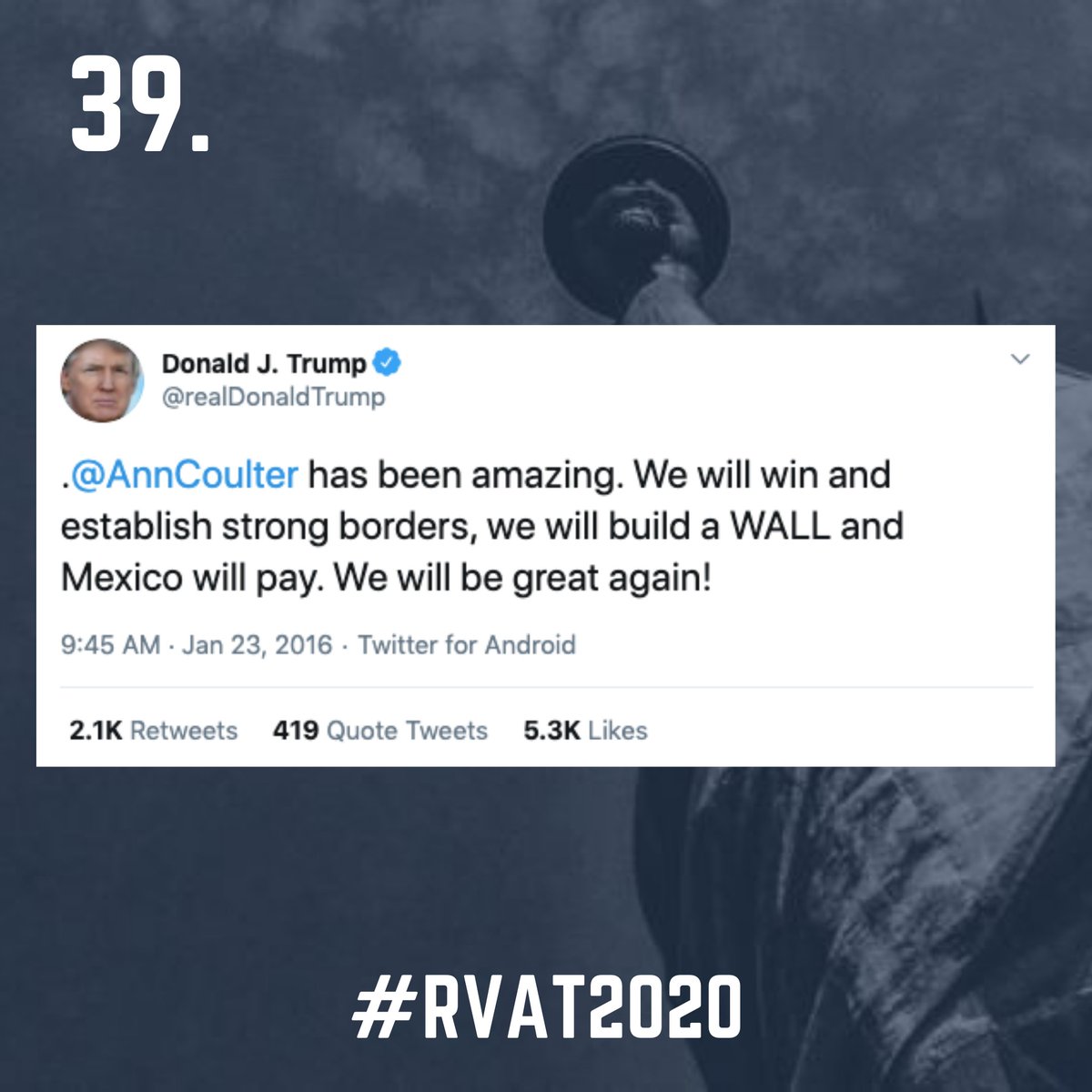 39. It's September 25, 2020. How's that wall going? https://www.politifact.com/truth-o-meter/promises/trumpometer/promise/1397/build-wall-and-make-mexico-pay-it/