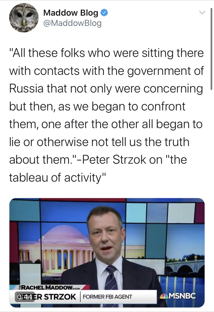 And here’s  @MaddowBlog parroting these terrible talking points back. I’m not sure it’s still fair to say that “Republicans may not realize what they’re in for as they try to make a public stunt of vilifying Peter Strzok.”