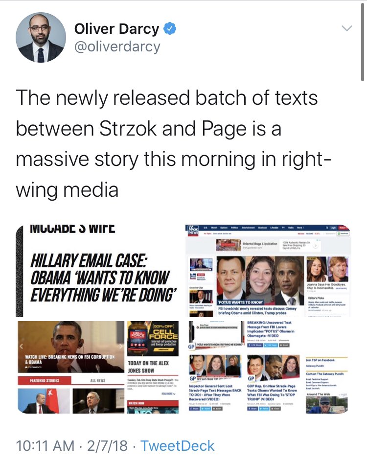 A similar perspective here from  @oliverdarcy. I think by now it should be obvious why Strzok/Page was a massive story in ‘right-wing’ media. My question now is: why has “Russian collusion” ceased to be a story in left-wing media?