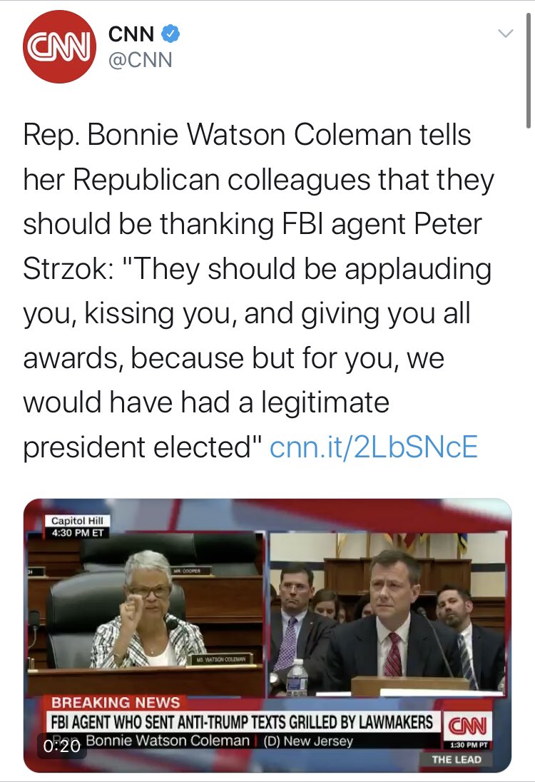  @RepBonnie definitely gets the award for weirdest response for suggesting FBI agents should be “kissing” Strzok (that was actually part of the problem).Oh, and  @RepCohen suggested Strzok should have a Purple Heart. (He’s since walked that suggestion back).