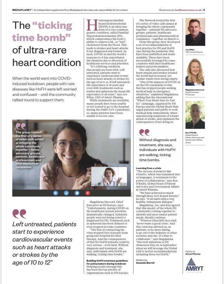 fhpatienteurope's tweet photo. #HoFH, the ticking time bomb of rare ❤️ condition! In time for FH awareness day & just before #WorldHeartDay, we’re pleased to contribute to a very important edition of #NewScientist #RareDisease supplement with @MediaplanetUK. Interview with @magdadaccord #FHaware2020 #Covid19 https://t.co/eB5zwGQwYN