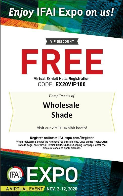 WholesaleShade's tweet photo. Join us at this year's IFAI Virtual Expo! Check out our virtual booth and our campfire presentation, we can't wait to see you! #IFAIExpo #VirtualExpo #VIPDiscount https://t.co/2BXAmpgn7L