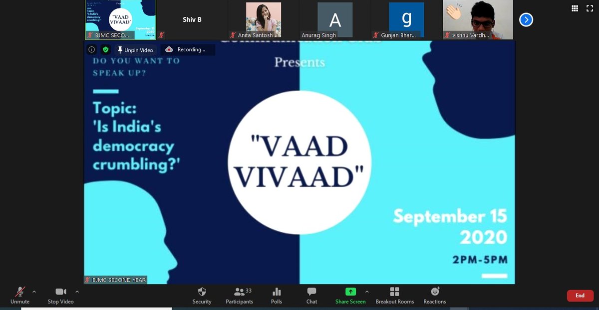 imsuc_campus's tweet photo. The Journalism &amp; Mass Communication Club of IMS Ghaziabad (University Courses Campus) organized a debate session "वाद- विवाद" on 15th September 2020 on the topic "Is India's Democracy Crumbling?".

#JournalismandMassCommunicationClub #Club #DebateSession #bjmc https://t.co/wuorkgxLs5