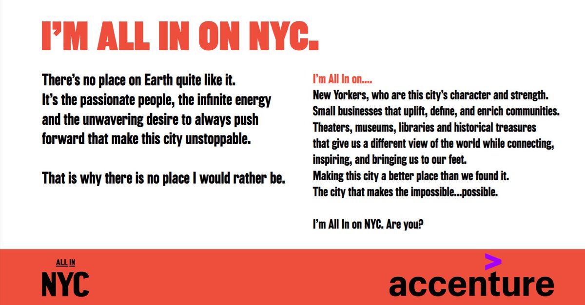 As a native New Yorker, I'm proud to join Accenture in supporting the #AllinNYC campaign.