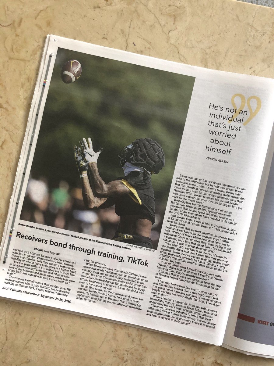 In this issue,  @maxbaker_15 writes about two new  #Mizzou receivers and the bond they share — and how they ended up training with James Harden. Read it here:  https://www.columbiamissourian.com/sports/tiger_kickoff/training-in-houston-connects-mu-receivers-hazelton-boone/article_68a89bea-fd06-11ea-a48b-db5f515516e6.html