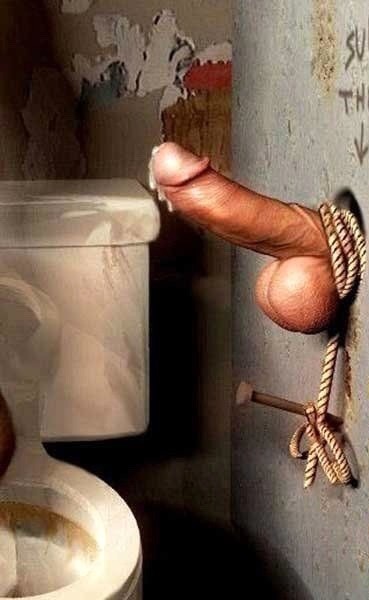He would be locked in a public restroom with his cock stuffed through a glo...