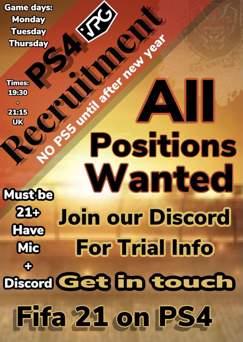 Get in touch. Will be playing Season 10 on PS4. 

<a href="/ProClubs_Drive/">ProClubs_Drive</a> <a href="/VPGPlayerHub/">VPG PlayerHub</a> <a href="/ProClubsRTs/">ProClubsRTs</a> <a href="/S6_trialhouse/">S6 Trialhouse | #proclubs</a> 
@Freeagent_ps4 @ProClubsHub_ <a href="/ClubsAgent/">Pro Clubs free agent zone</a> <a href="/OfficialVPG/">Virtual Pro Gaming</a> 

discord.gg/FHVpcV