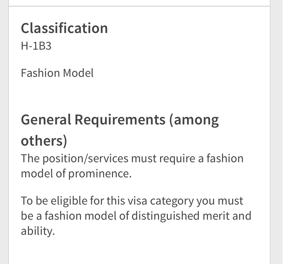TIL there’s a special work visa classification for fashion models... 

But in order to qualify, you better be proficient at serving face &amp; smizing! 😂 #FridayThoughts #hrcommunity