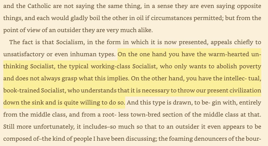 Orwell describes the two kinds of socialists