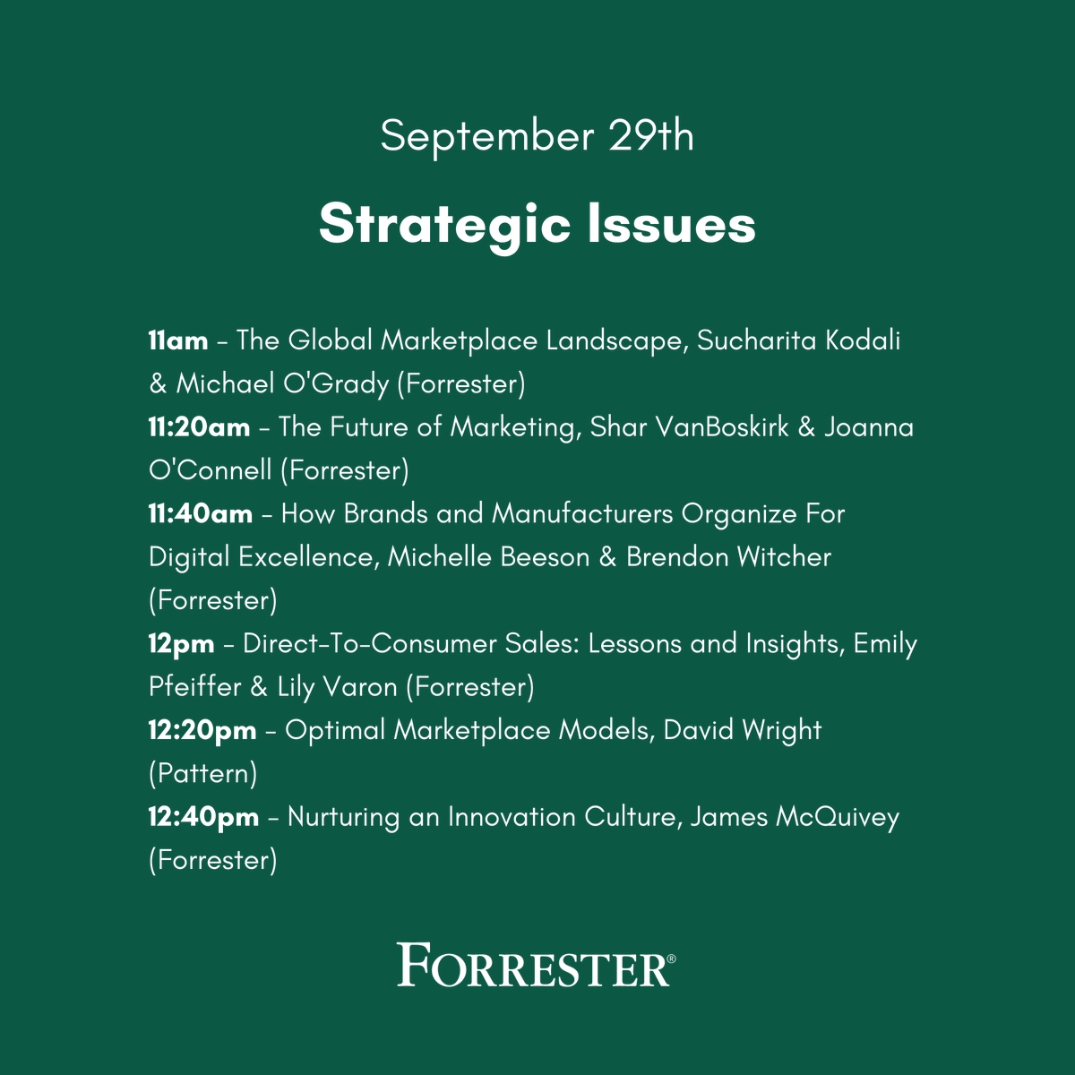 smulpuru's tweet photo. Forrester's virtual event for brand manufacturers is next Tues-Wed, 9/29-30.  4 hours of sessions (all free) with Forrester analysts and outside speakers specializing in brand digital strategies. Register here: https://t.co/Vnd6FVZR7O https://t.co/p3pWV8uOQ1