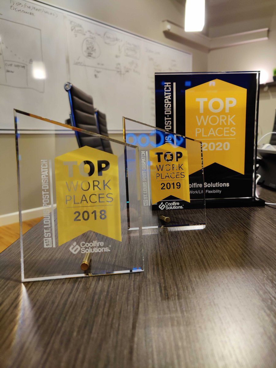 cfsboom's tweet photo. We added more hardware to the trophy case today. Thanks to the @stltoday for the recognition for dropping off the 2020 Top Work Places award for Work/Life Flexibility! #topworkplace #stl #coolfire https://t.co/QTkepTmbcl