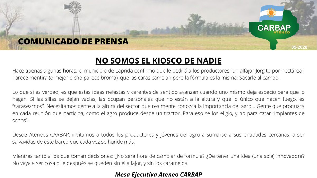 🛑 Comunicado de Prensa 🛑

𝗡𝗢 𝗦𝗢𝗠𝗢𝗦 𝗘𝗟 𝗞𝗜𝗢𝗦𝗖𝗢 𝗗𝗘 𝗡𝗔𝗗𝗜𝗘

¿No será hora de cambiar la fórmula?

<a href="/CARBAP_ARG/">CARBAP</a>

🇦🇷🌱