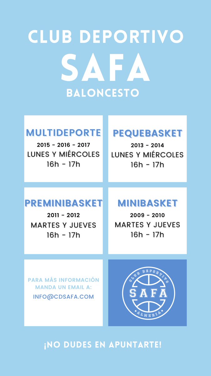 cd_safa's tweet photo. ¡EL 5 DE OCTUBRE COMIENZAN LOS ENTRENAMIENTOS DE ESCUELAS DEPORTIVAS CD SAFA!

BUSCA TU FECHA DE NACIMIENTO PARA CONOCER TU HORARIO⏱🗓

📍¿Dónde? En Colegio SAFA https://t.co/gidJUm6qdX