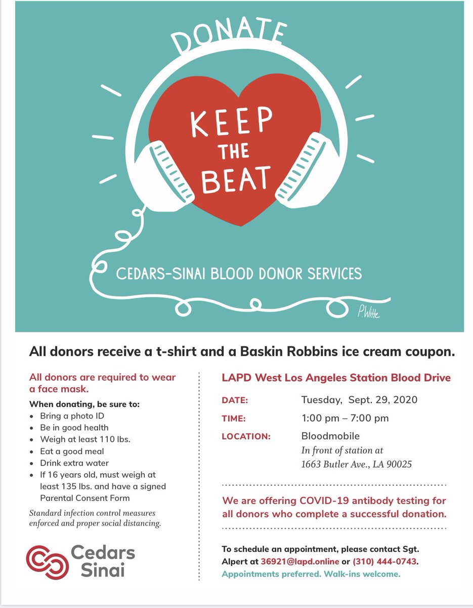 Please join us Tuesday September 29th, for our annual blood drive. We look forward to seeing y’all.  Please read the guidelines before coming down. <a href="/BoycotWholeFood/">BrentwoodNewsstand</a> <a href="/WestLASawtelle/">West LA Sawtelle NC</a> <a href="/sangennaro/">jay handal</a> <a href="/LAPDWestLA/">LAPD - West Los Angeles</a> <a href="/LAPDWestBureau/">LAPD West Bureau</a>