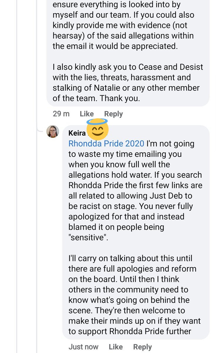Apparently everything I've been saying is lies, exaggerations or don't pertain to the HEAD of Rhondda Pride. They know full well this thread exists but claim there's no evidence of what they've been called out on. Absolute bullshit