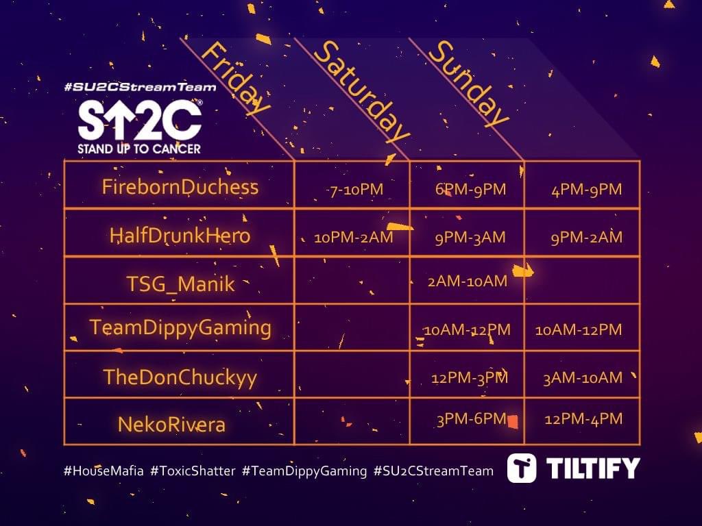 FirebornDuchess's tweet photo. ONE HOUR until the House Mafia Stands Up to Cancer weekend streamathon begins! It all starts on my channel at 7PM EST so gather round the fire pit and get ready to kick off an epic weekend! #HouseMafia #ToxicShatter #TeamDippyGaming #SU2CStreamTeam https://t.co/2TSacCnPFi